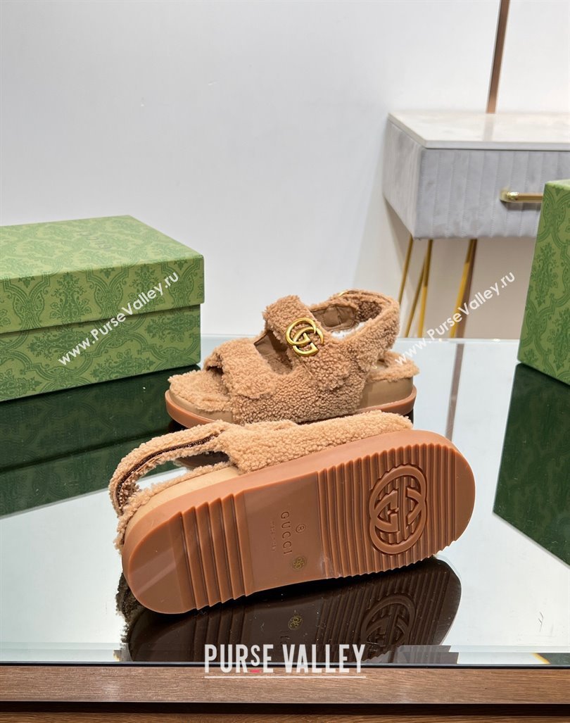 Gucci Merino Wool Flat Sandals with Double G Brown 2023 771060 (MD-231215134)