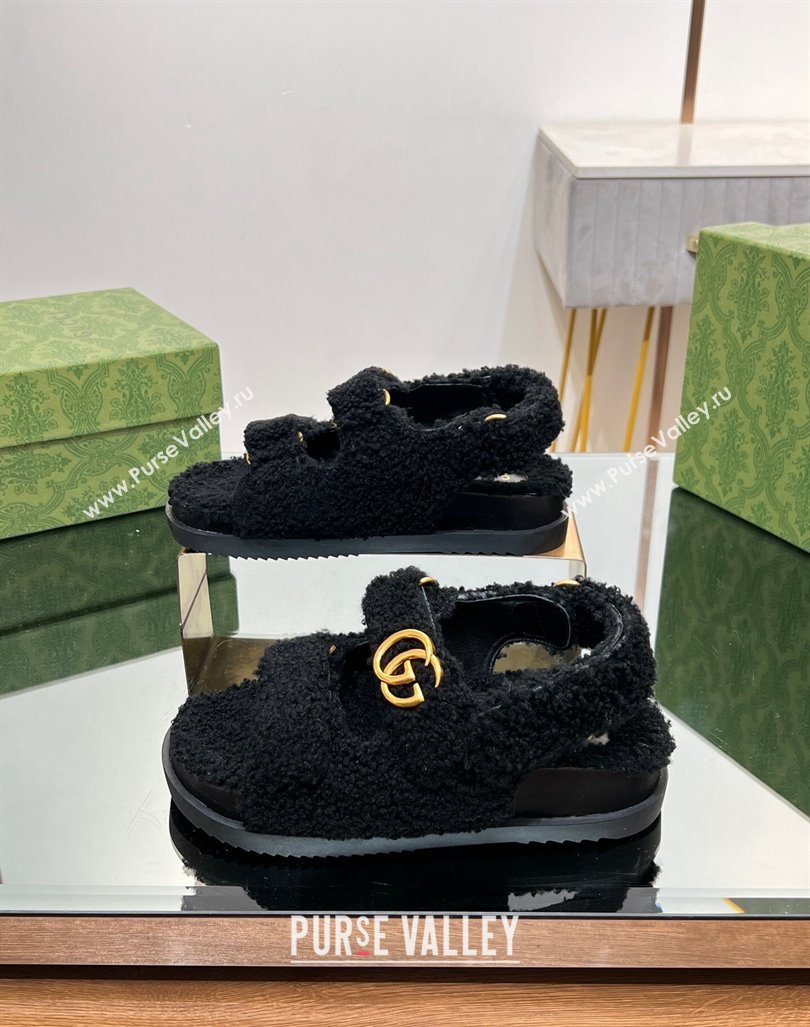 Gucci Merino Wool Flat Sandals with Double G Black 2023 771060 (MD-231215135)
