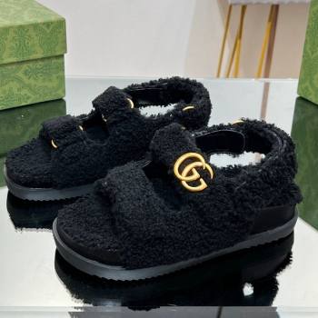 Gucci Merino Wool Flat Sandals with Double G Black 2023 771060 (MD-231215135)