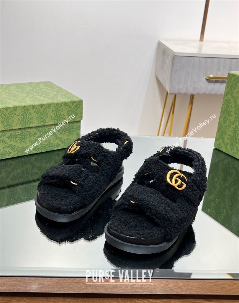 Gucci Merino Wool Flat Sandals with Double G Black 2023 771060 (MD-231215135)