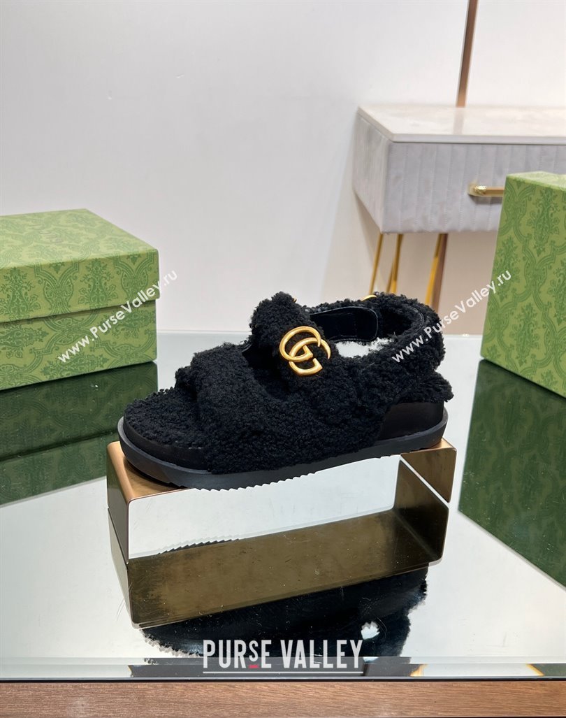 Gucci Merino Wool Flat Sandals with Double G Black 2023 771060 (MD-231215135)