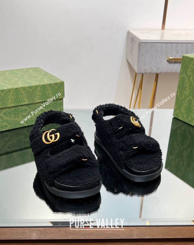 Gucci Merino Wool Flat Sandals with Double G Black 2023 771060 (MD-231215135)