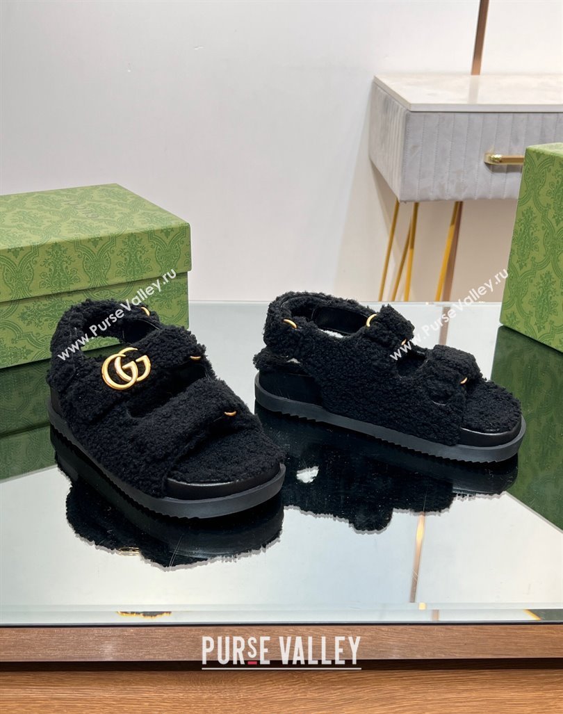 Gucci Merino Wool Flat Sandals with Double G Black 2023 771060 (MD-231215135)