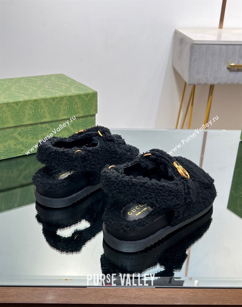 Gucci Merino Wool Flat Sandals with Double G Black 2023 771060 (MD-231215135)