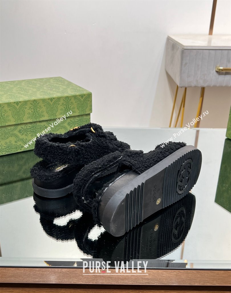 Gucci Merino Wool Flat Sandals with Double G Black 2023 771060 (MD-231215135)