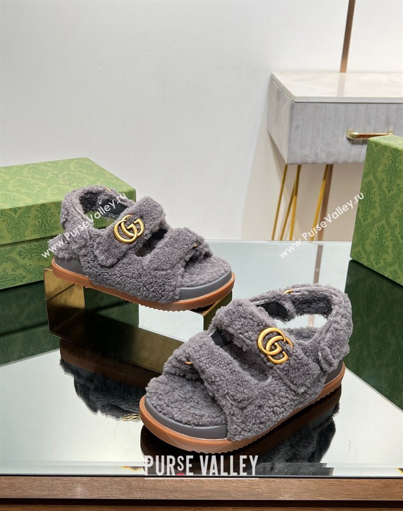 Gucci Merino Wool Flat Sandals with Double G Grey 2023 771060 (MD-231215136)