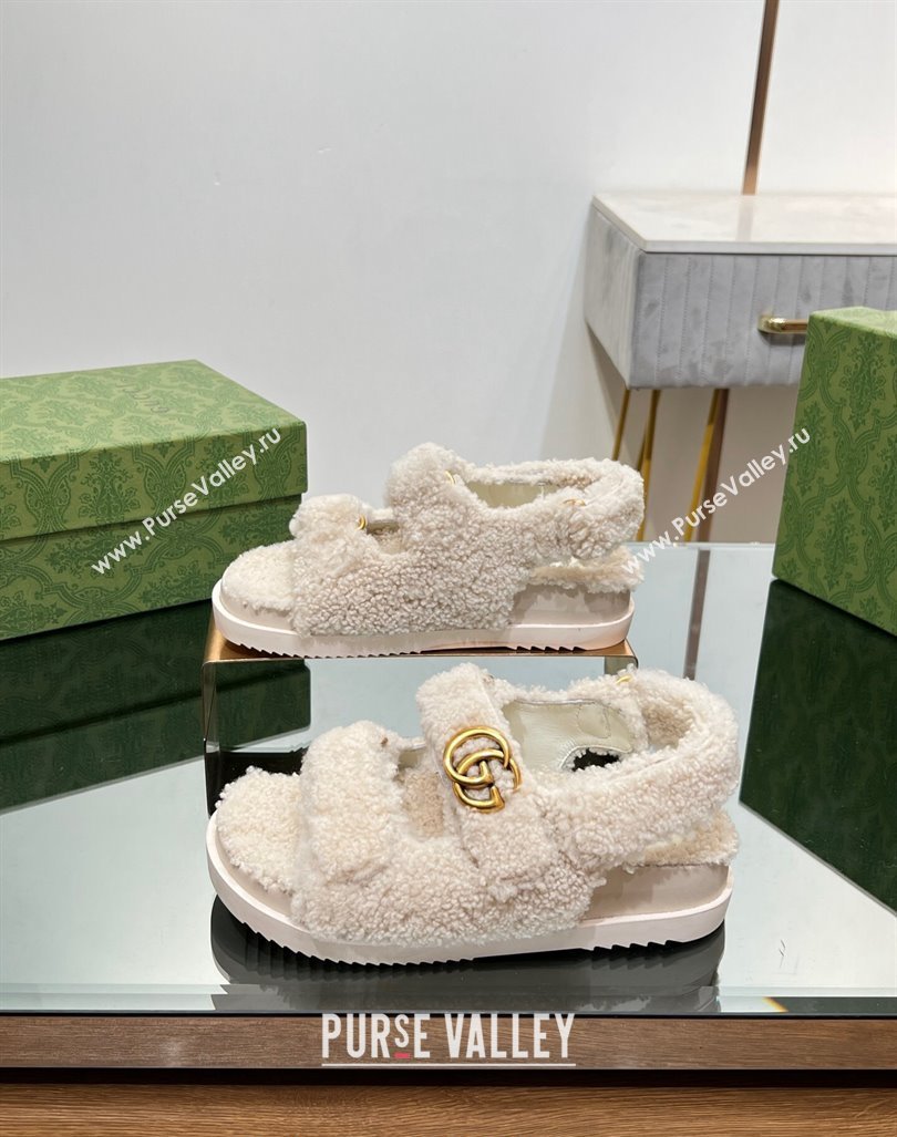 Gucci Merino Wool Flat Sandals with Double G White 2023 771060 (MD-231215137)