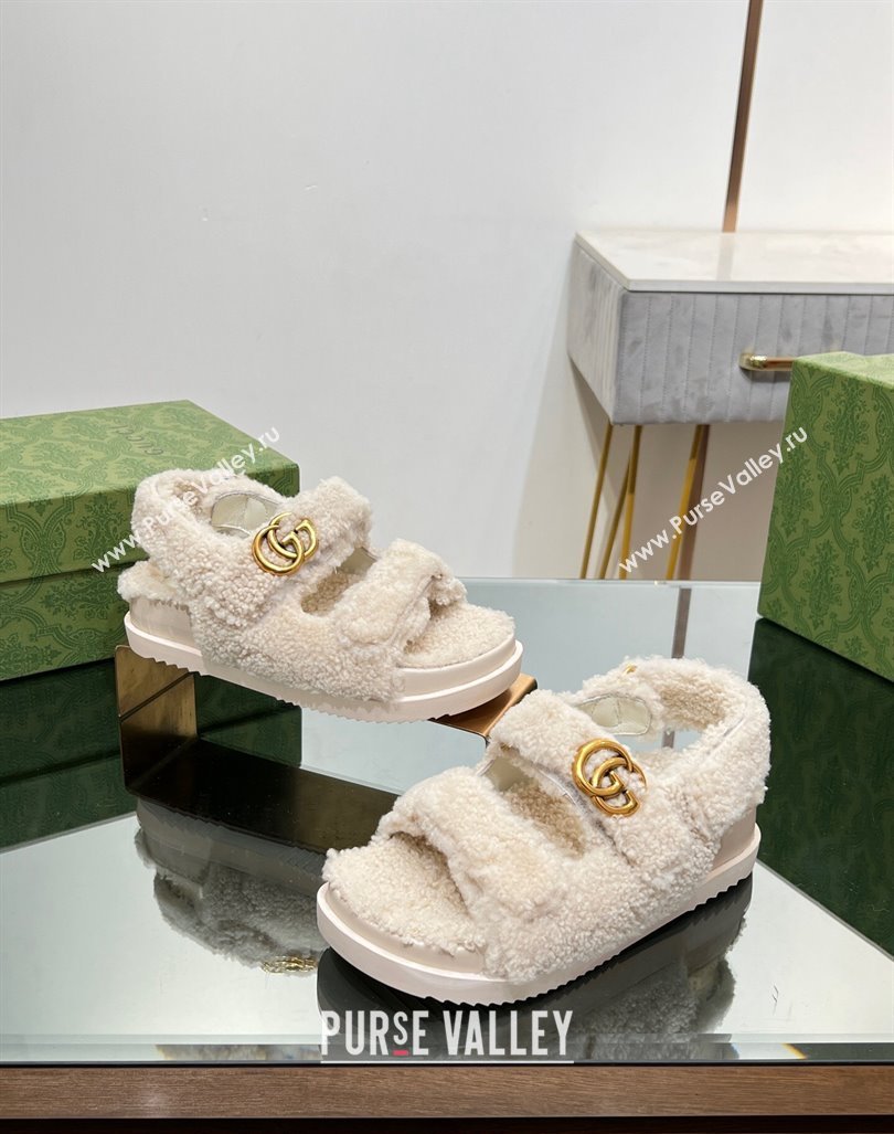 Gucci Merino Wool Flat Sandals with Double G White 2023 771060 (MD-231215137)