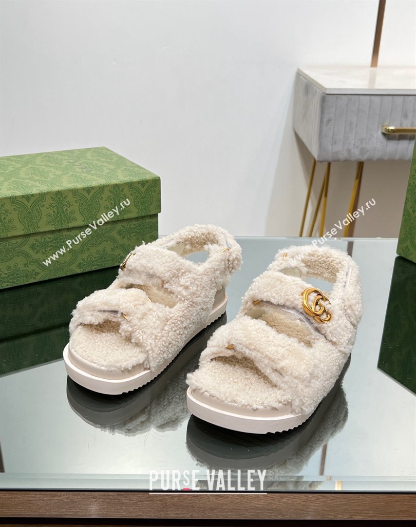 Gucci Merino Wool Flat Sandals with Double G White 2023 771060 (MD-231215137)