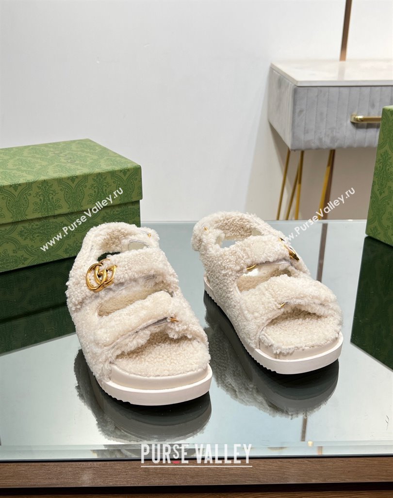 Gucci Merino Wool Flat Sandals with Double G White 2023 771060 (MD-231215137)