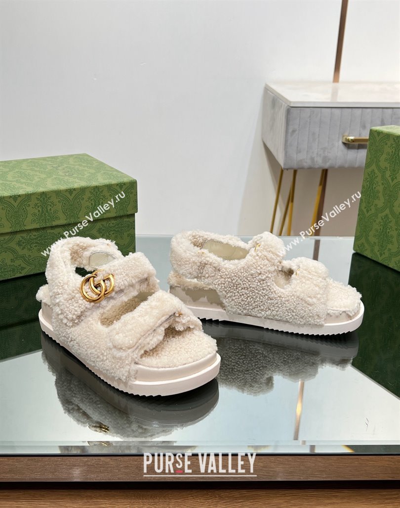 Gucci Merino Wool Flat Sandals with Double G White 2023 771060 (MD-231215137)