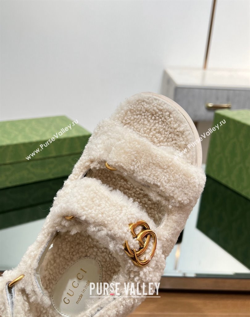 Gucci Merino Wool Flat Sandals with Double G White 2023 771060 (MD-231215137)