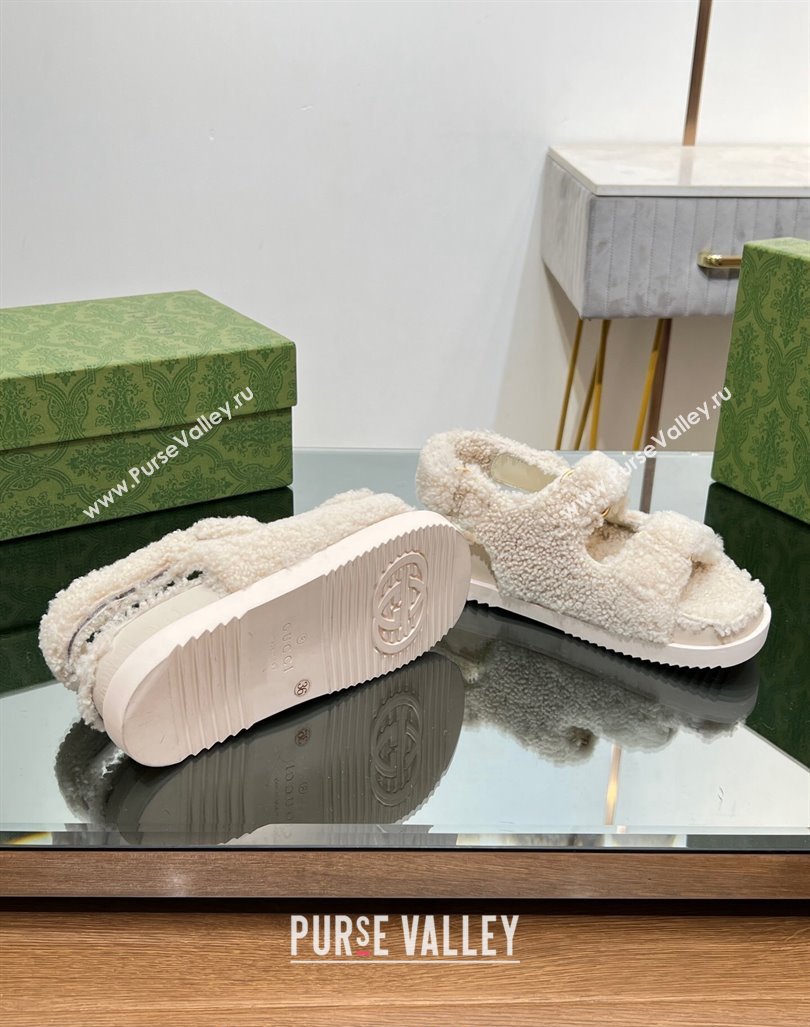 Gucci Merino Wool Flat Sandals with Double G White 2023 771060 (MD-231215137)