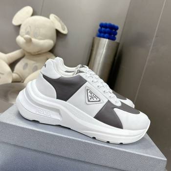 Prada Mens Leather Platform Sneakers White/Grey 2023 PR121403 (MD-231214023)