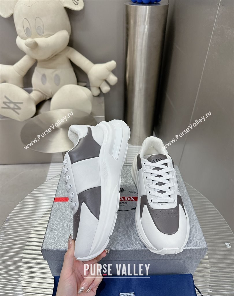 Prada Mens Leather Platform Sneakers White/Grey 2023 PR121403 (MD-231214023)