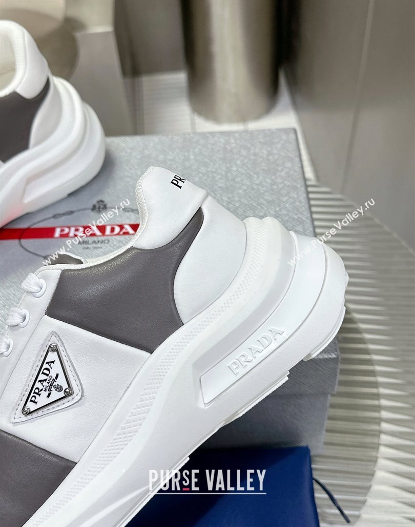 Prada Mens Leather Platform Sneakers White/Grey 2023 PR121403 (MD-231214023)