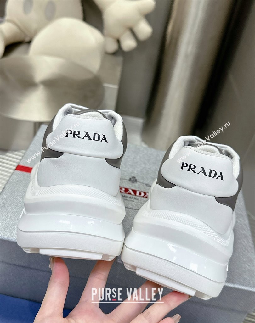 Prada Mens Leather Platform Sneakers White/Grey 2023 PR121403 (MD-231214023)