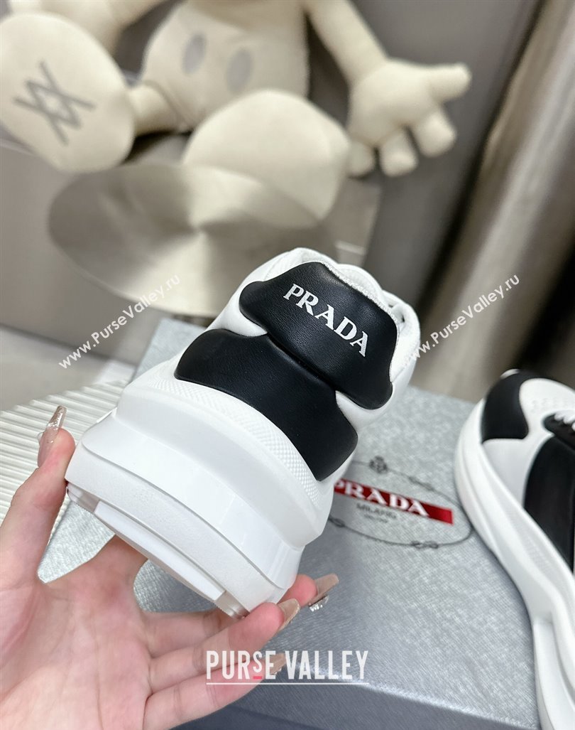 Prada Mens Leather Platform Sneakers White/Black 2023 PR121403 (MD-231214025)