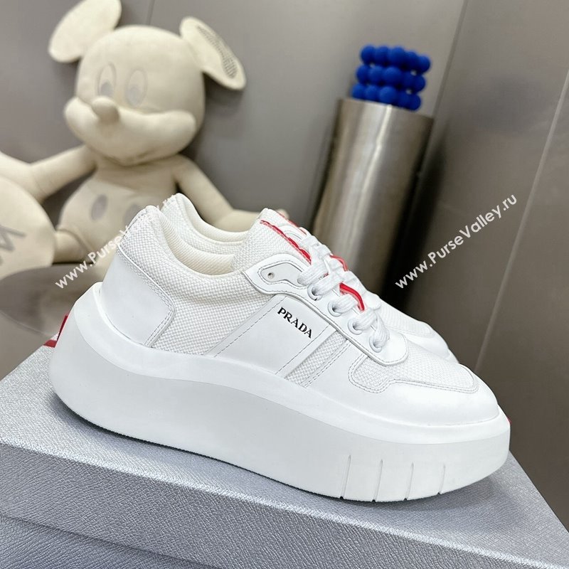 Prada Leather and Mesh Platform Sneakers White 2023 PR121402 (MD-231214020)