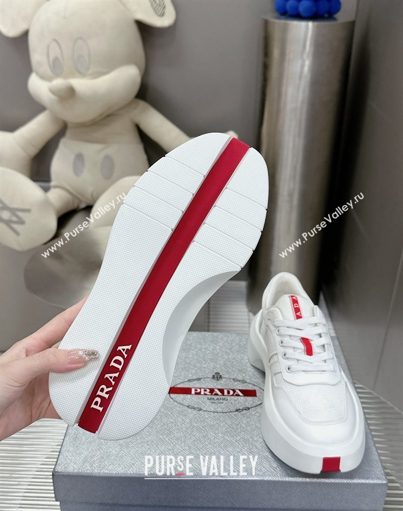 Prada Leather and Mesh Platform Sneakers White 2023 PR121402 (MD-231214020)