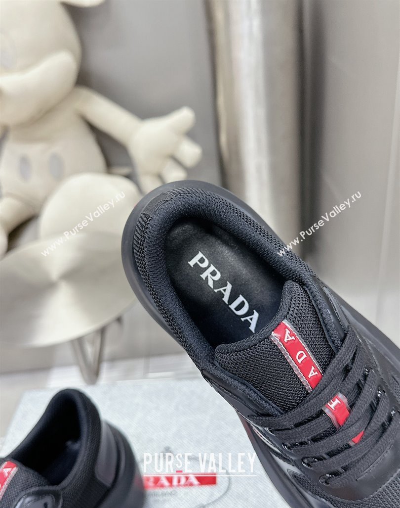 Prada Leather and Mesh Platform Sneakers Black 2023 PR121402 (MD-231214021)