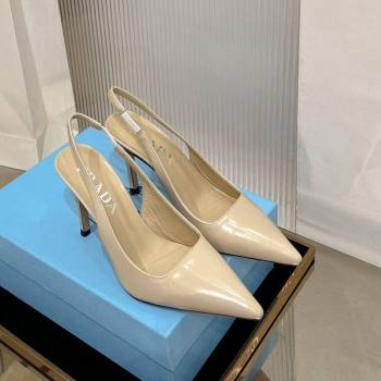 Prada Brushed Leather Slingback Pumps 8.5cm with Back Logo Nude 2023 PR121401 (MD-231214018)