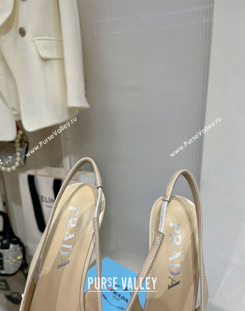 Prada Brushed Leather Slingback Pumps 8.5cm with Back Logo Nude 2023 PR121401 (MD-231214018)