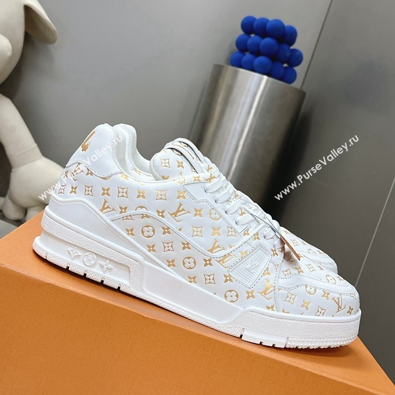 Louis Vuitton LV Trainer Sneakers in Mini Monogram Leather White/Gold 2023 LV121802 (MD-231218063)
