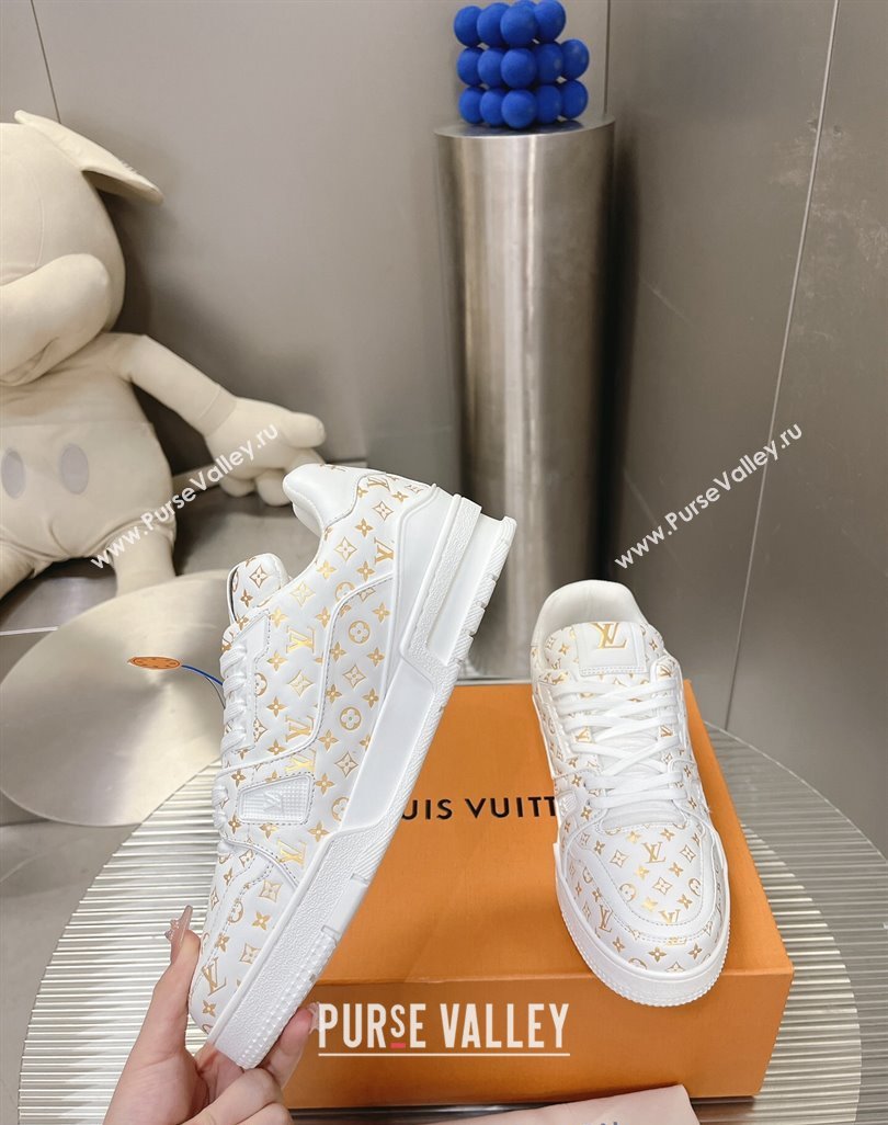 Louis Vuitton LV Trainer Sneakers in Mini Monogram Leather White/Gold 2023 LV121802 (MD-231218063)