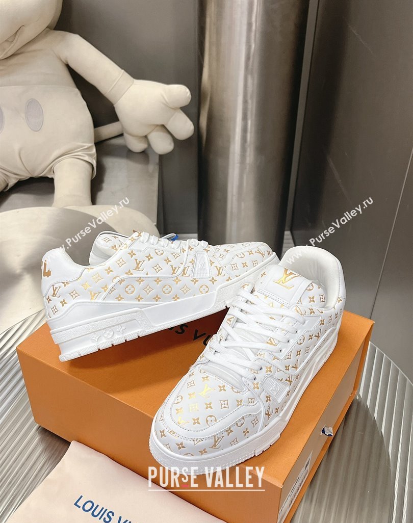 Louis Vuitton LV Trainer Sneakers in Mini Monogram Leather White/Gold 2023 LV121802 (MD-231218063)