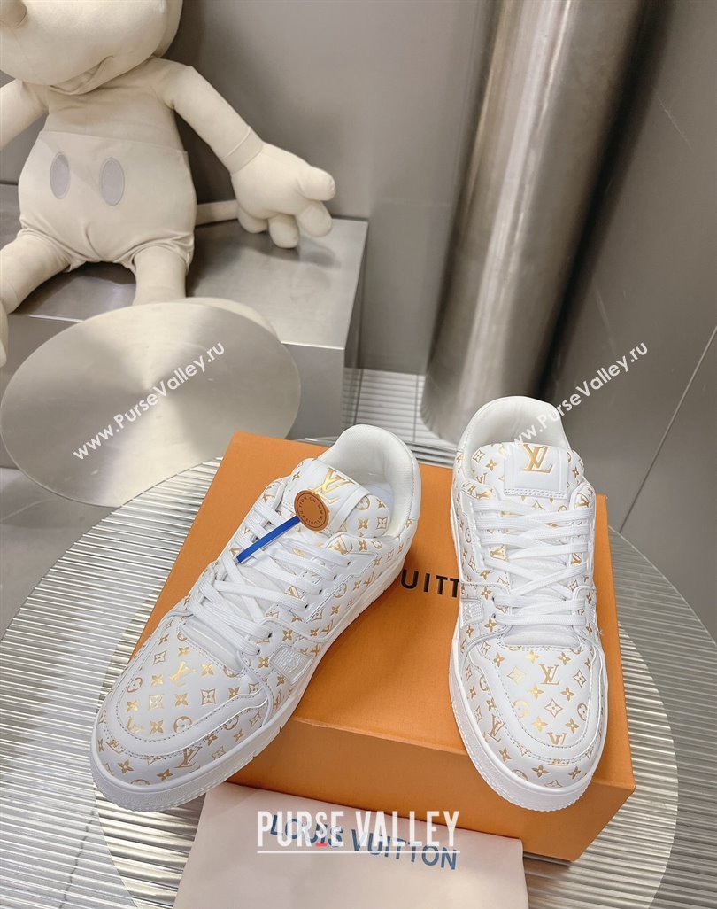 Louis Vuitton LV Trainer Sneakers in Mini Monogram Leather White/Gold 2023 LV121802 (MD-231218063)