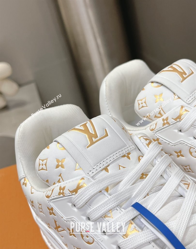 Louis Vuitton LV Trainer Sneakers in Mini Monogram Leather White/Gold 2023 LV121802 (MD-231218063)