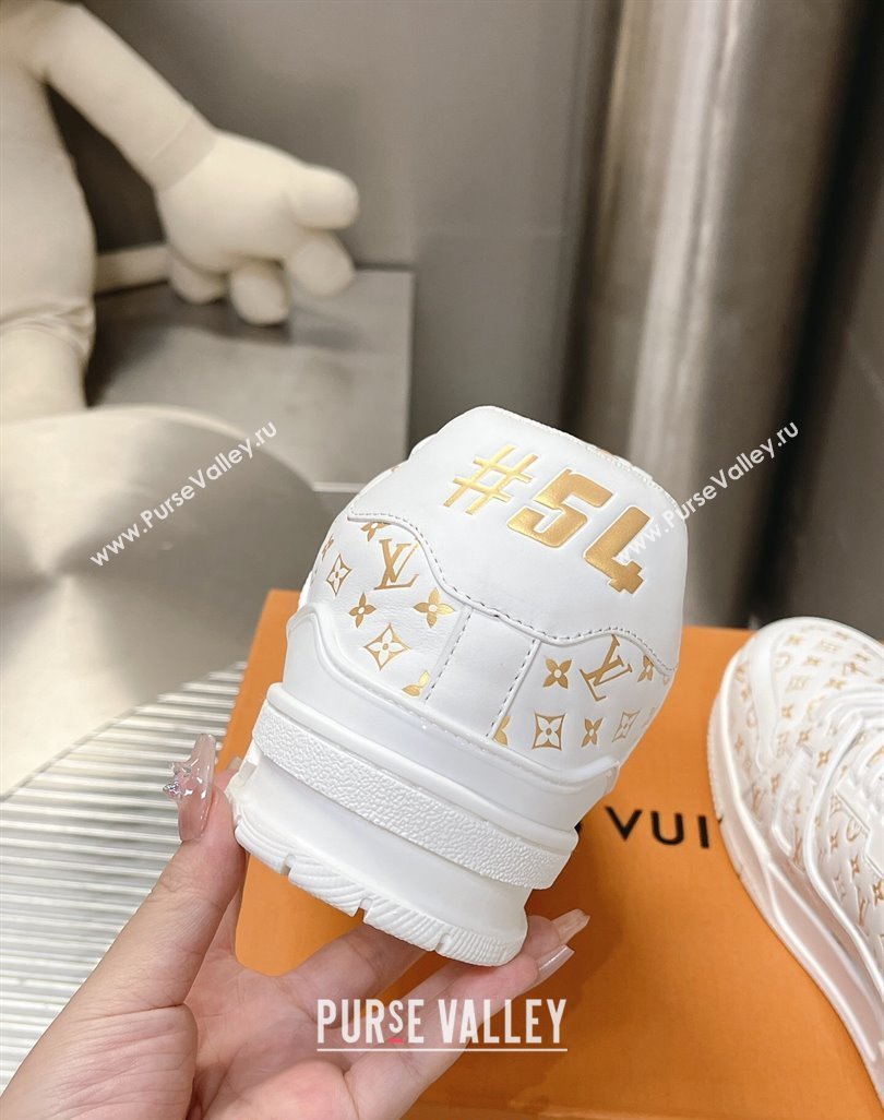 Louis Vuitton LV Trainer Sneakers in Mini Monogram Leather White/Gold 2023 LV121802 (MD-231218063)
