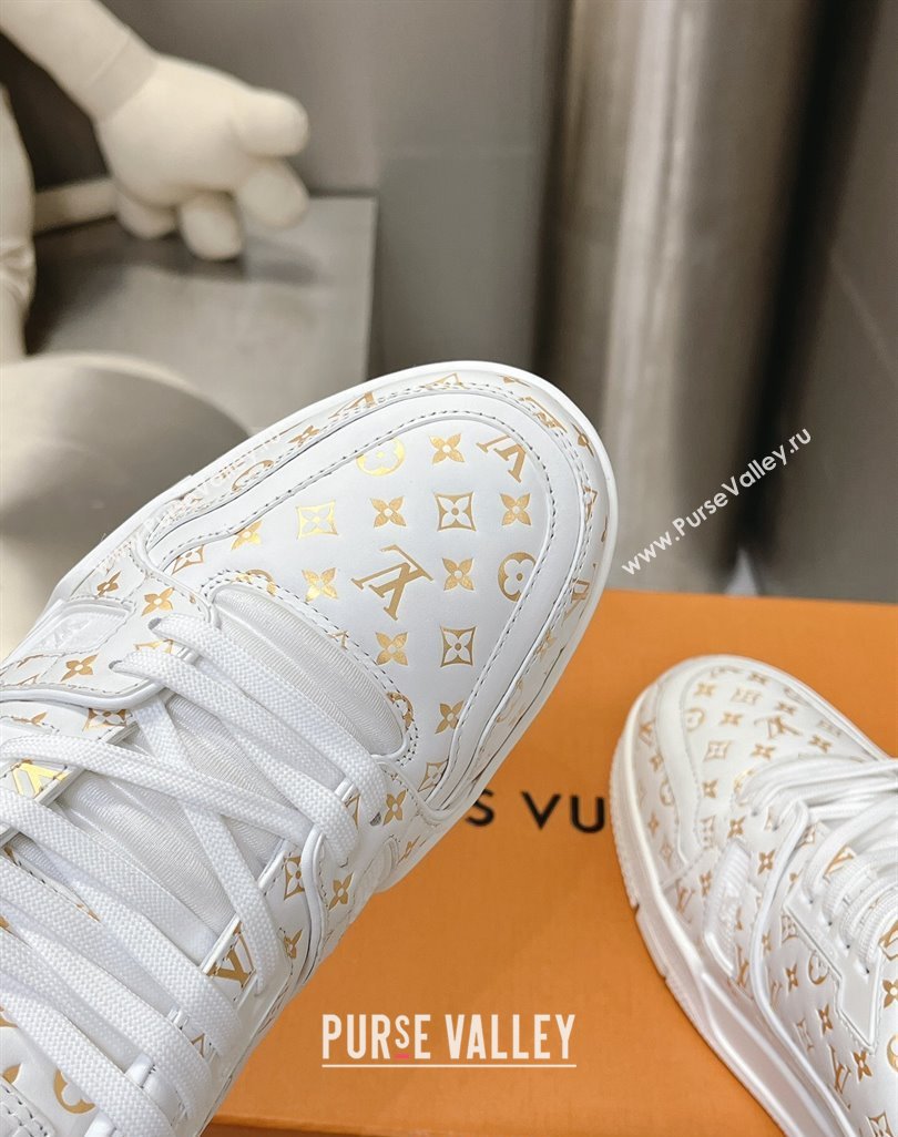 Louis Vuitton LV Trainer Sneakers in Mini Monogram Leather White/Gold 2023 LV121802 (MD-231218063)