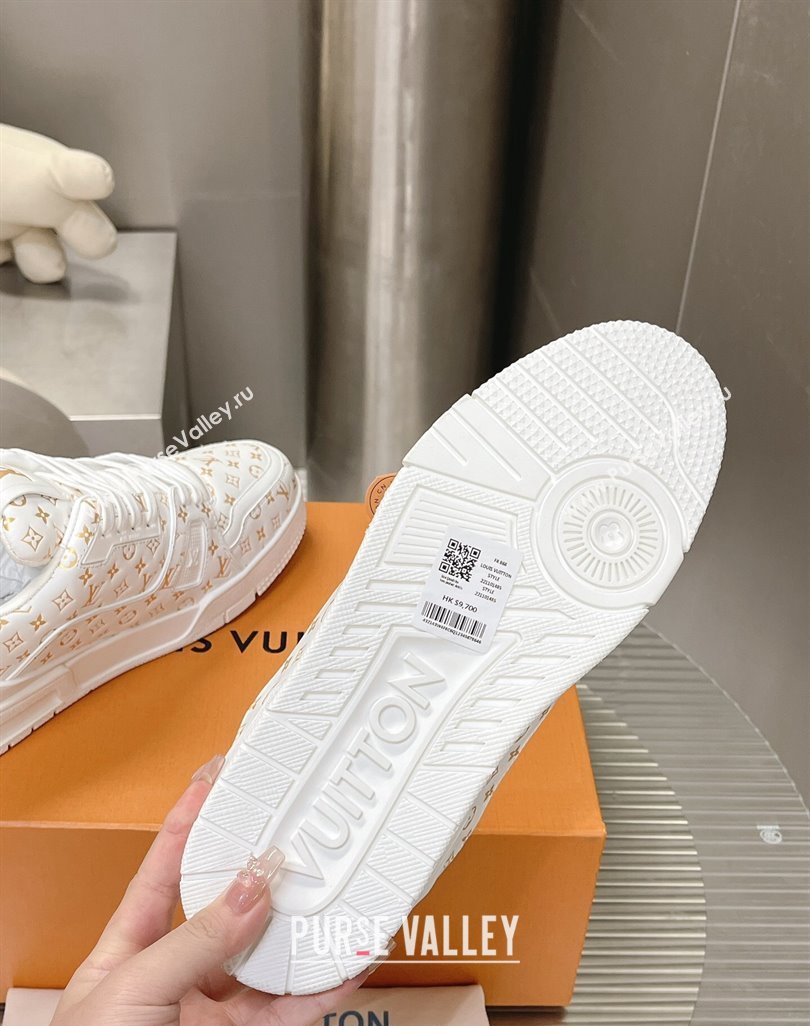 Louis Vuitton LV Trainer Sneakers in Mini Monogram Leather White/Gold 2023 LV121802 (MD-231218063)