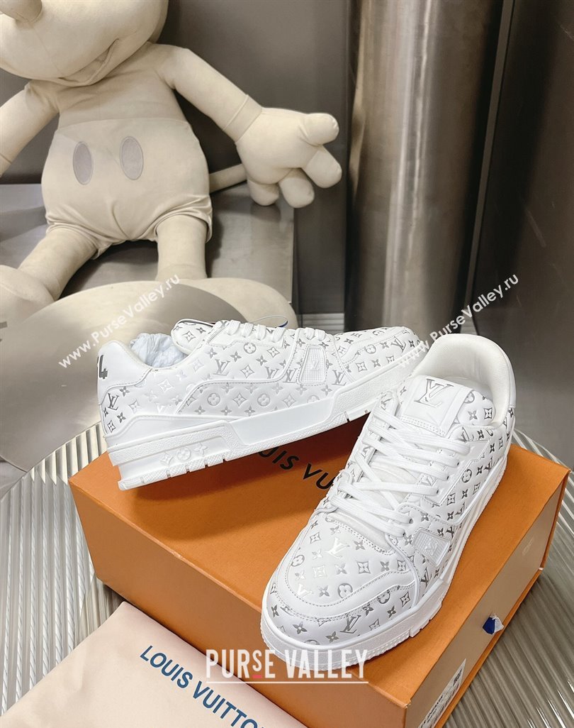 Louis Vuitton LV Trainer Sneakers in Mini Monogram Leather White/Silver 2023 LV121802 (MD-231218064)
