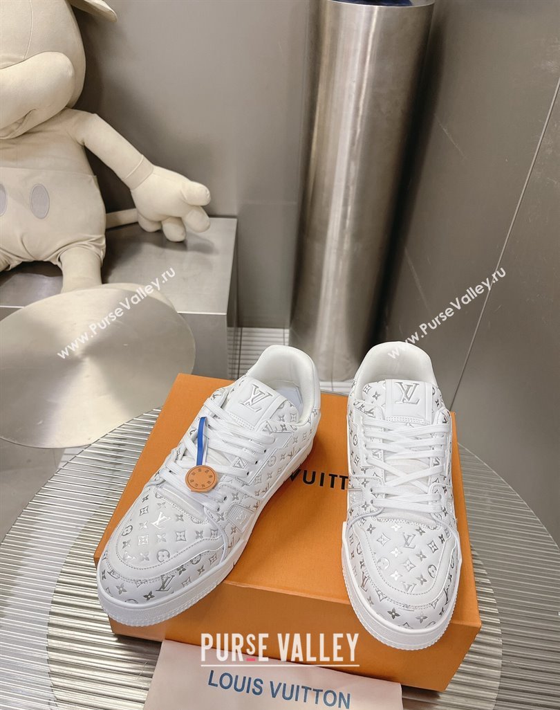 Louis Vuitton LV Trainer Sneakers in Mini Monogram Leather White/Silver 2023 LV121802 (MD-231218064)
