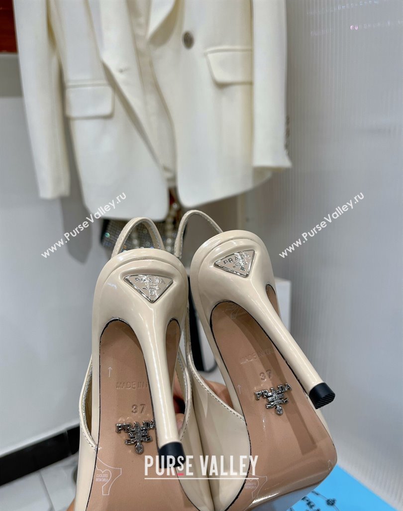 Prada Brushed Leather Slingback Pumps 8.5cm with Back Logo Nude 2023 PR121401 (MD-231214018)