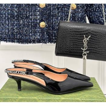 Gucci Signoria Slingback Pumps 4.5cm in Patent Leather Black 2023 782832 (MD-231215140)