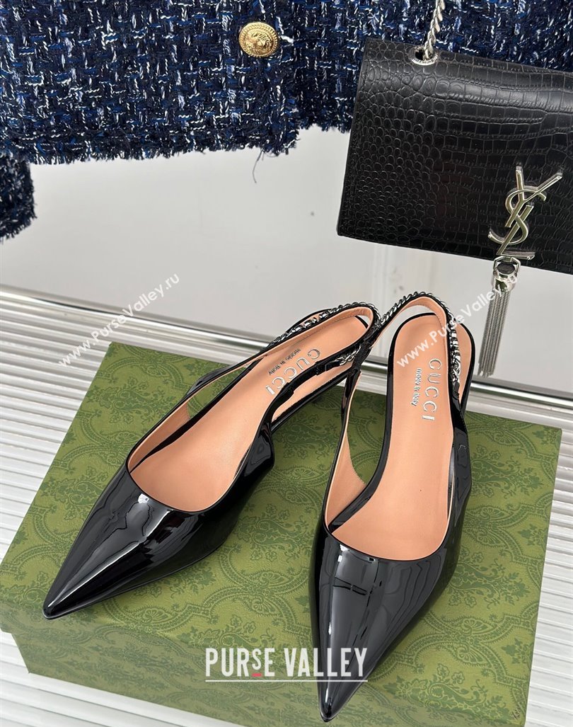 Gucci Signoria Slingback Pumps 4.5cm in Patent Leather Black 2023 782832 (MD-231215140)