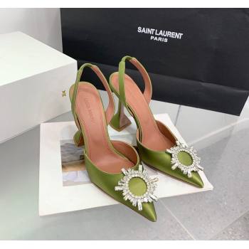 Amina Muaddi Begum Embellished Slingback Pumps 9.5 cm in Silk and Crystals Green 2023 1214 (KER-231214070)