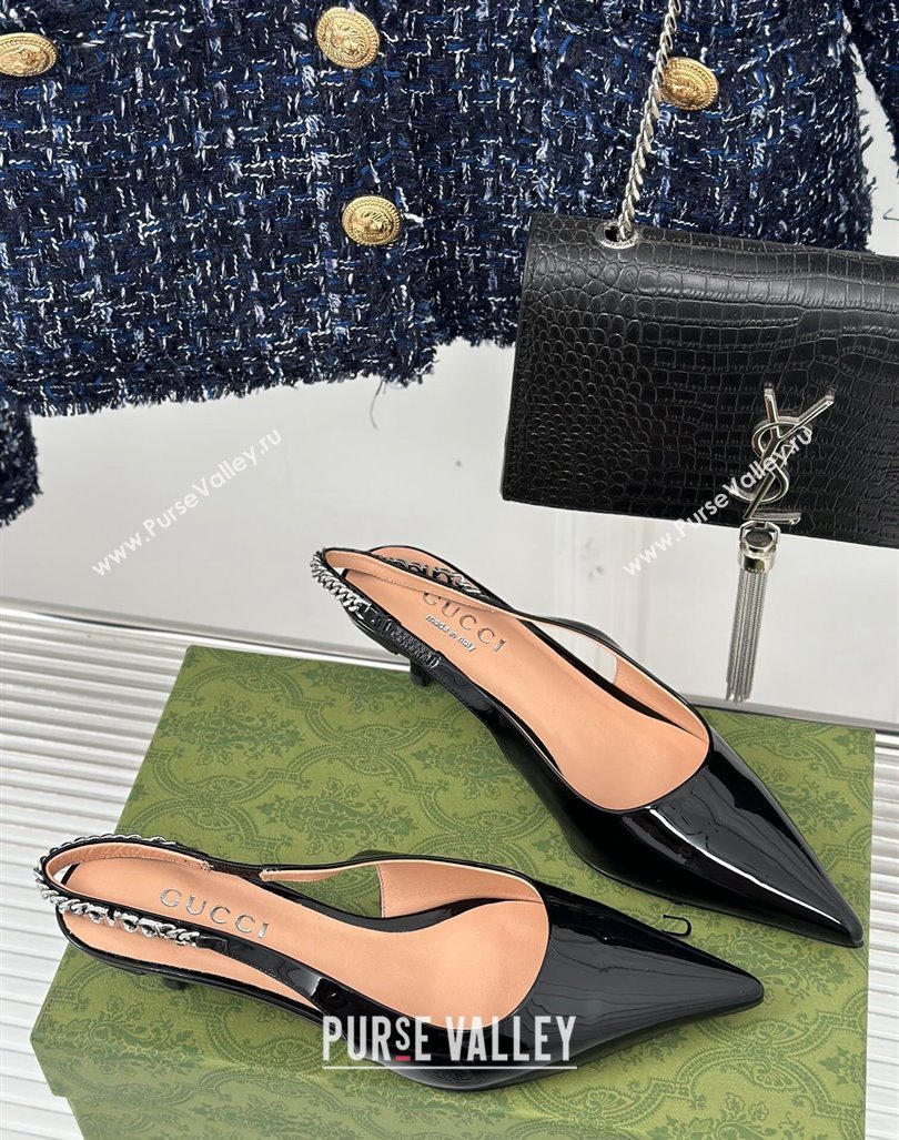 Gucci Signoria Slingback Pumps 4.5cm in Patent Leather Black 2023 782832 (MD-231215140)