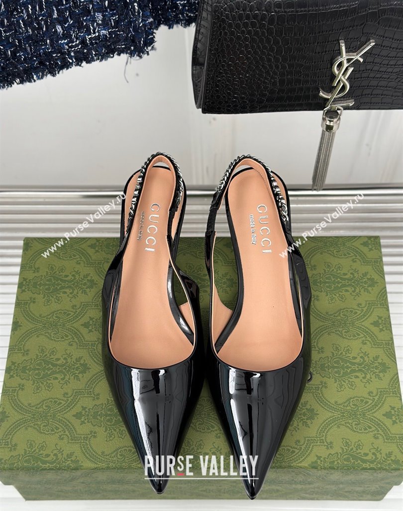 Gucci Signoria Slingback Pumps 4.5cm in Patent Leather Black 2023 782832 (MD-231215140)