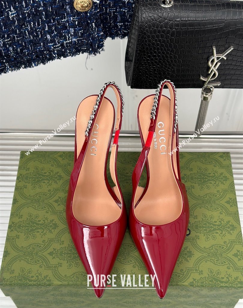 Gucci Signoria Slingback Pumps 10cm in Patent Leather Dark Red 2023 782832 (MD-231215144)