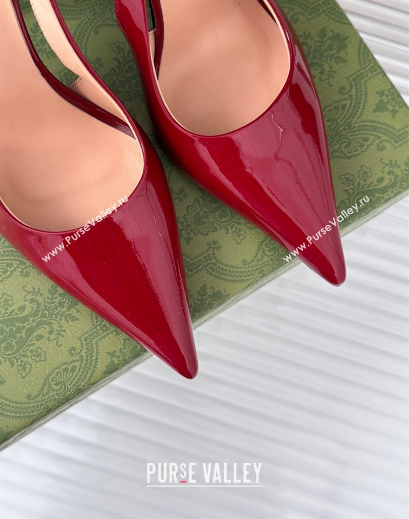 Gucci Signoria Slingback Pumps 10cm in Patent Leather Dark Red 2023 782832 (MD-231215144)