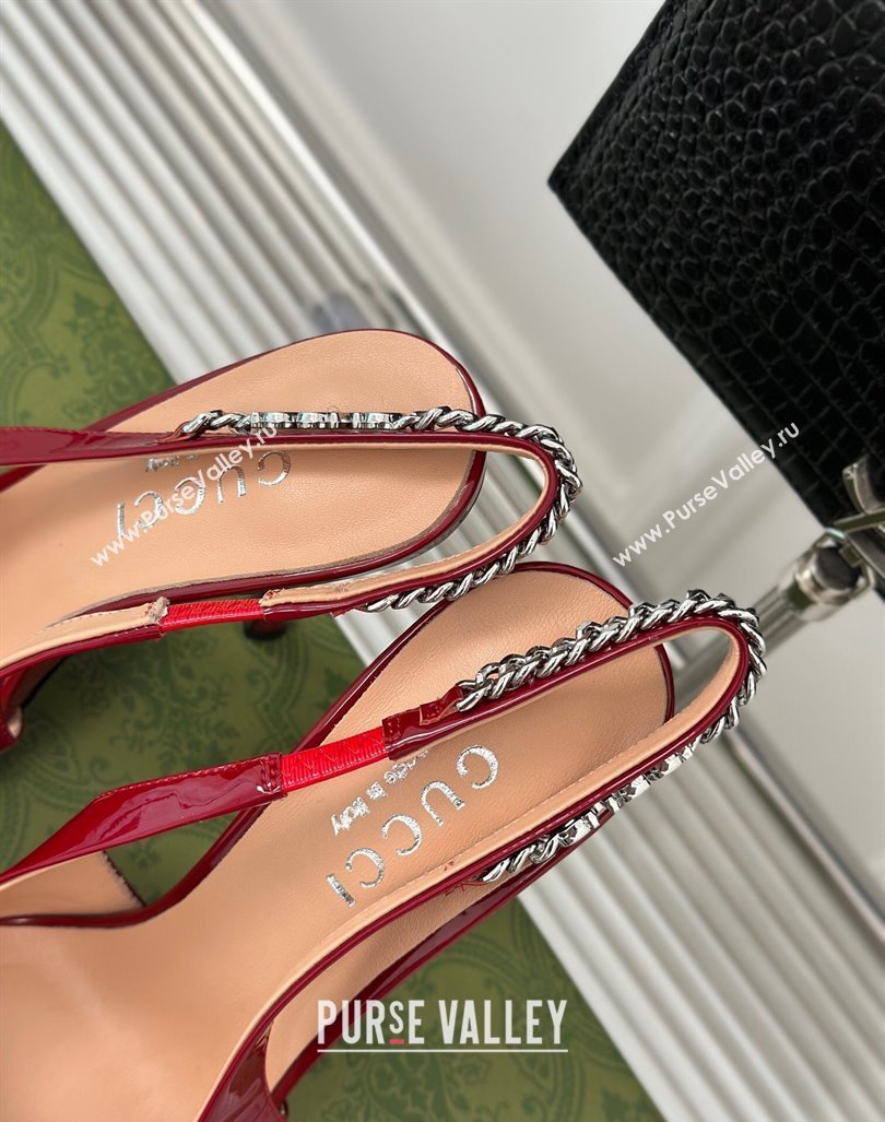 Gucci Signoria Slingback Pumps 10cm in Patent Leather Dark Red 2023 782832 (MD-231215144)