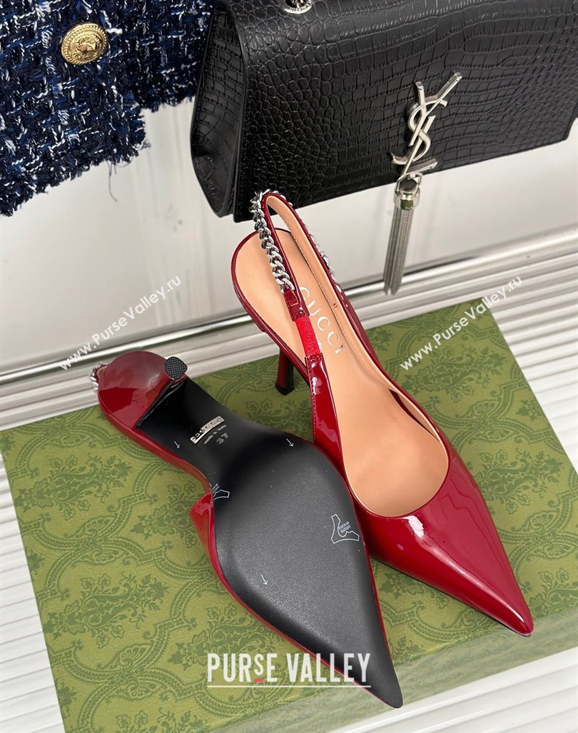 Gucci Signoria Slingback Pumps 10cm in Patent Leather Dark Red 2023 782832 (MD-231215144)