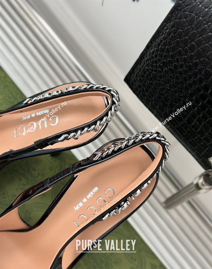 Gucci Signoria Slingback Pumps 10cm in Patent Leather Black 2023 782832 (MD-231215147)