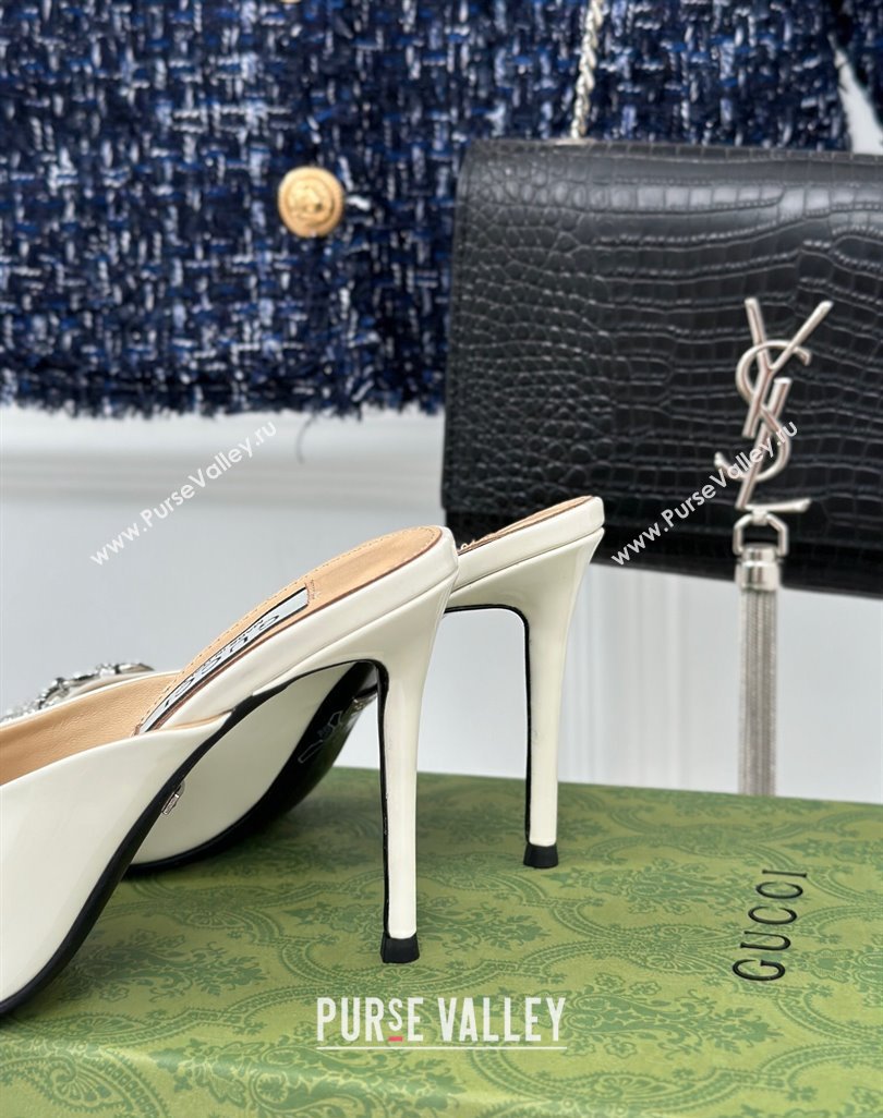 Gucci Horsebit 1955 High Heel Slide Sandals 9.5cm in Patent Leather White 2023 (MD-231218001)