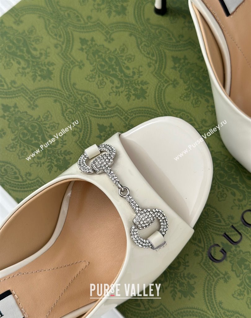 Gucci Horsebit 1955 High Heel Slide Sandals 9.5cm in Patent Leather White 2023 (MD-231218001)